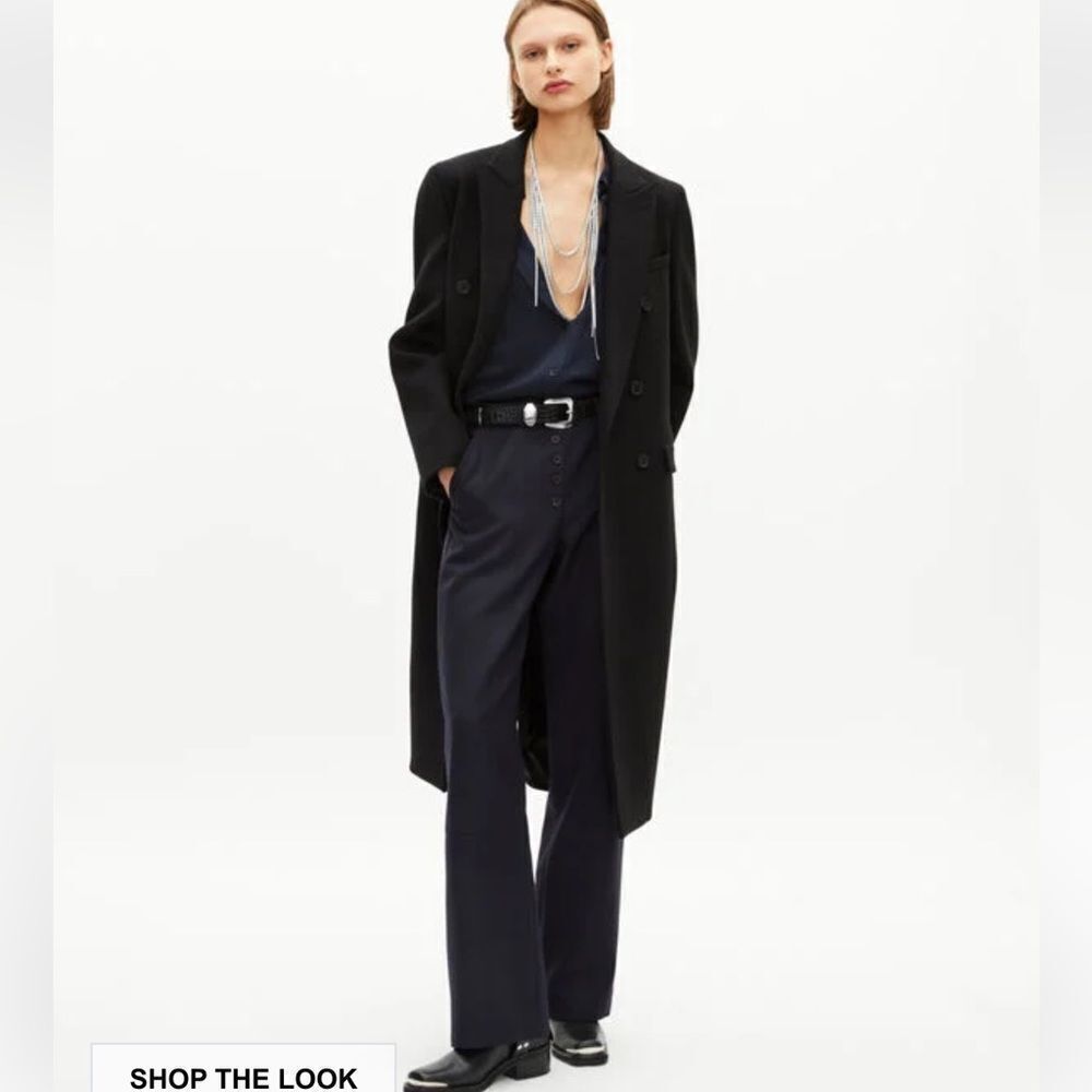 $780 The Kooples LONG BLACK WOOL DOUBLE BREASTED COAT